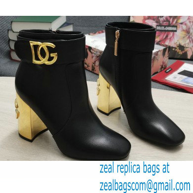 Dolce & Gabbana Heel 10.5cm Leather Ankle Boots Black with DG Karol Heel and Strap 2021